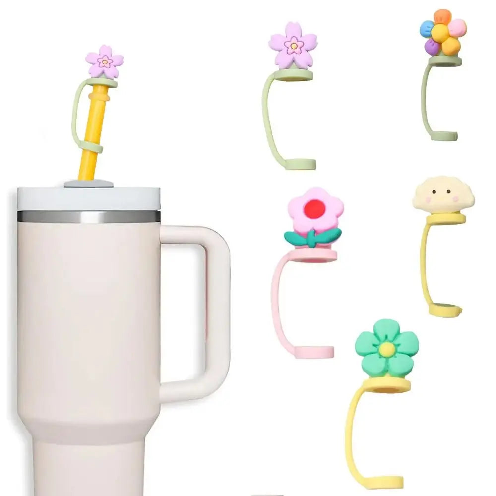 Flower Silicone Straw Topper Straw Covers Cap Splash Proof Dust-Proof Reusable Straw Plugs Sealing Straw Tips Lids for 8-9mm