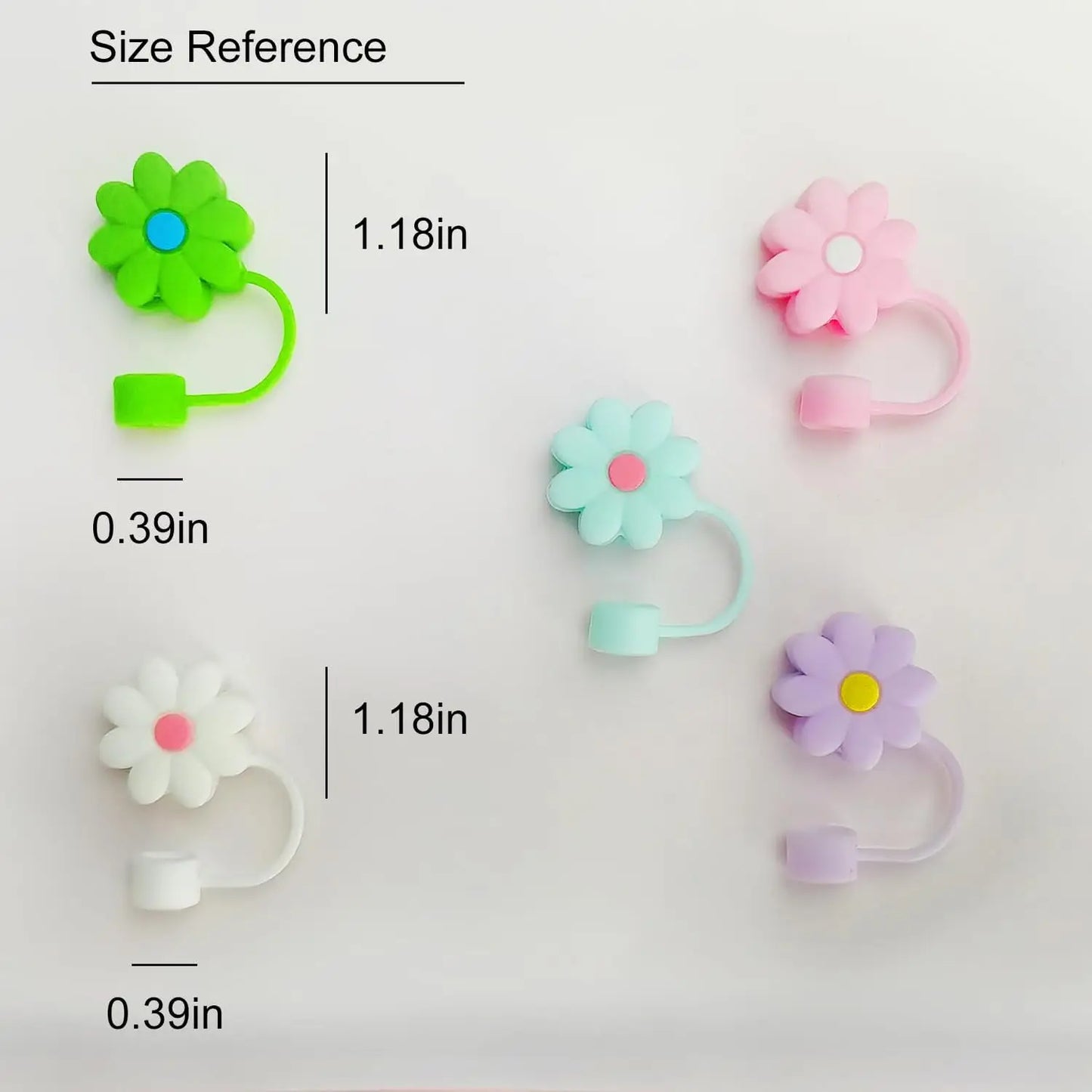 10PCS Silicone Straw Covers Cap Compatible with Stanley 30&40Oz Cup10mm Cute Flower Straw Toppers,Reusable Dust-Proof Straw Caps