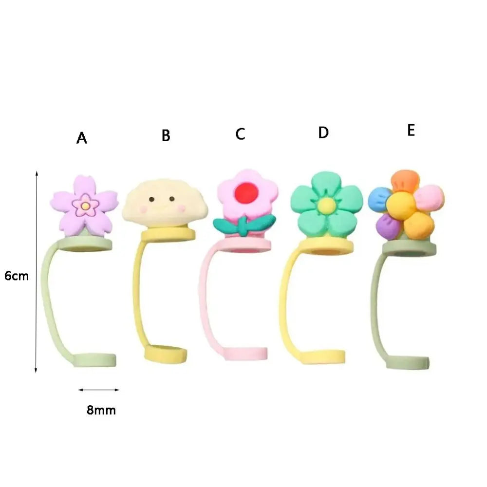 Flower Silicone Straw Topper Straw Covers Cap Splash Proof Dust-Proof Reusable Straw Plugs Sealing Straw Tips Lids for 8-9mm