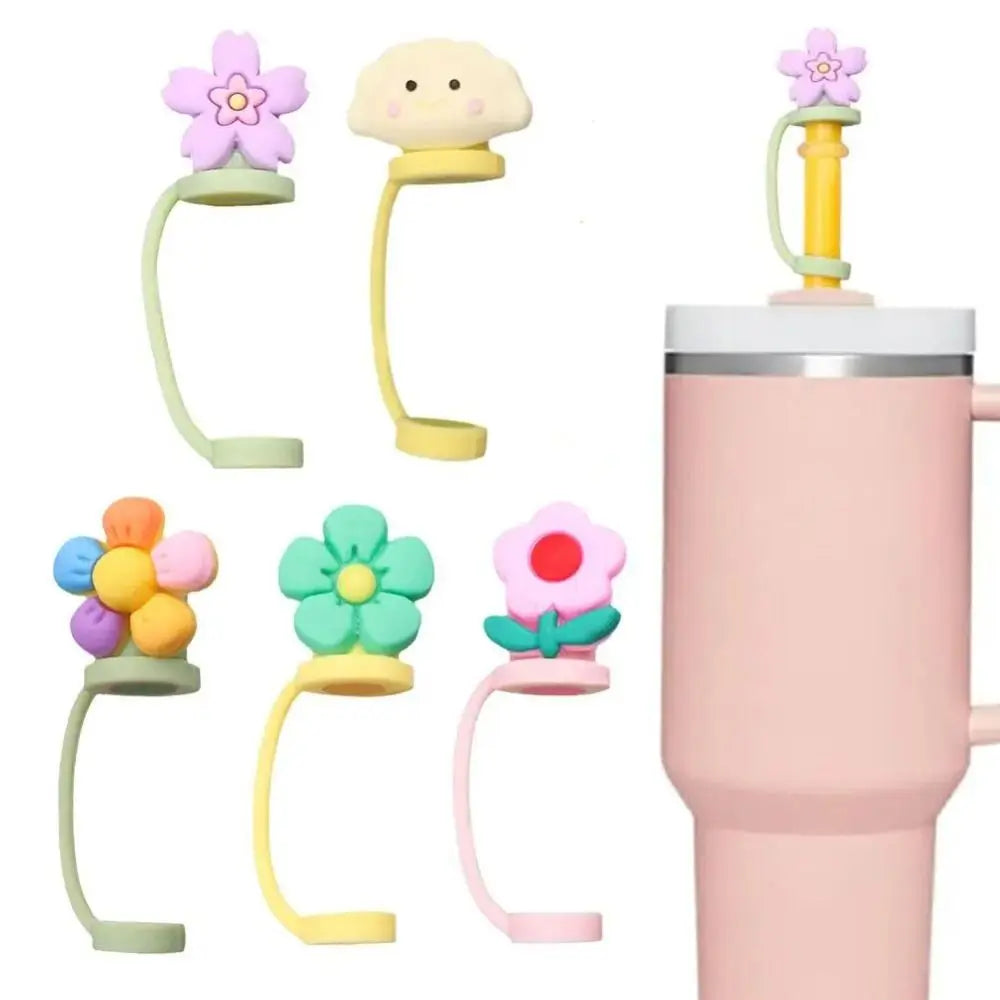 Flower Silicone Straw Topper Straw Covers Cap Splash Proof Dust-Proof Reusable Straw Plugs Sealing Straw Tips Lids for 8-9mm