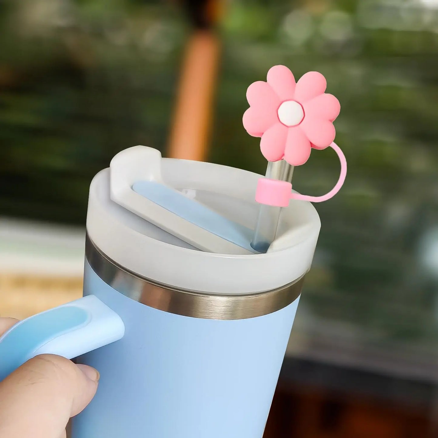 10PCS Silicone Straw Covers Cap Compatible with Stanley 30&40Oz Cup10mm Cute Flower Straw Toppers,Reusable Dust-Proof Straw Caps