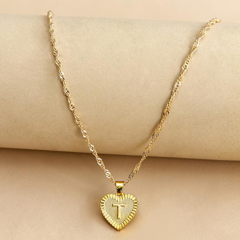 Initial Letter Heart Pendant Necklace