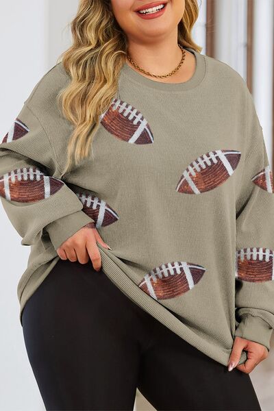 Plus Size Sequin Football Dropped Shoulder Sweatshirt