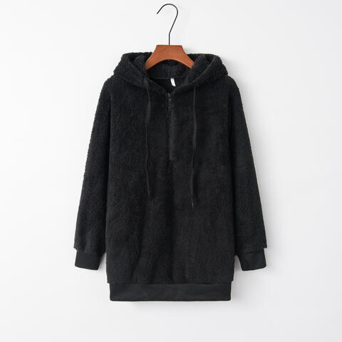 Quarter-Zip Drawstring Teddy Hoodie